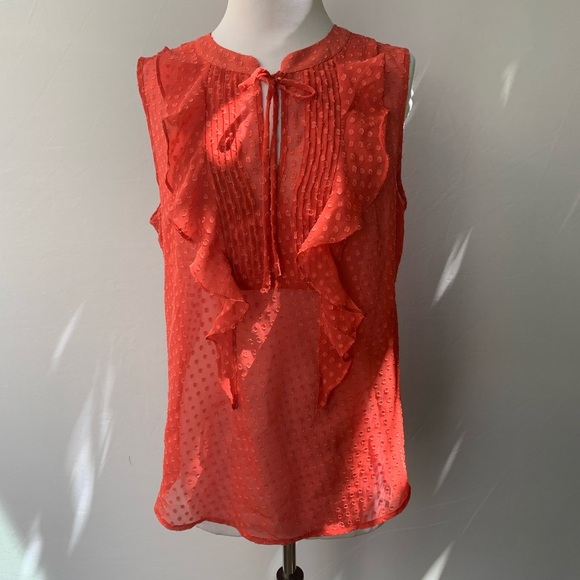 LOFT Tops - LOFT Pok a Dot Orange Sheer Blouse Size M